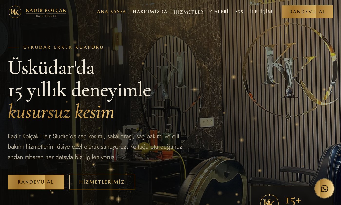 Kadir Kolçak Hair Studio anasayfa ekran görüntüsü