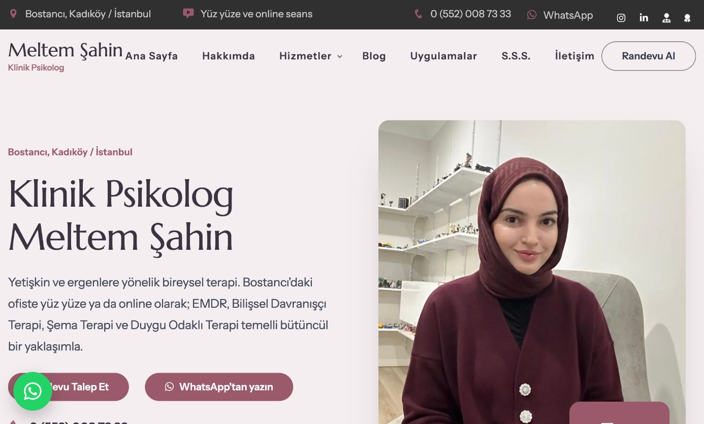 Psikolog Meltem Şahin anasayfa ekran görüntüsü