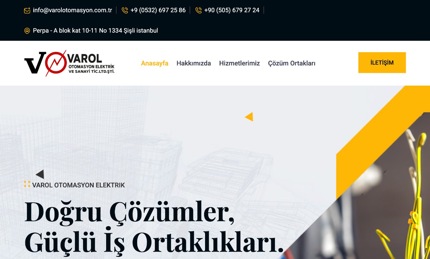 Varol Otomasyon Elektrik anasayfa ekran görüntüsü